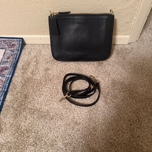 Portland Leather Black Crossbody Bag with Gold Hardware